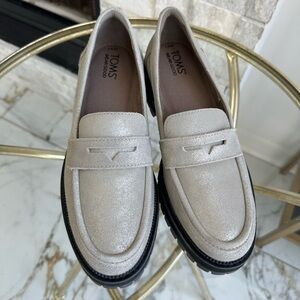TOMS Metallic Cream Loafers with Black Lug Sole
